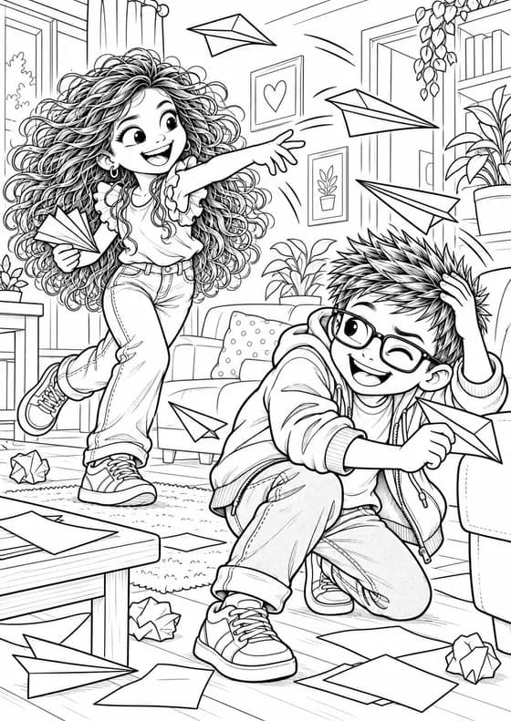 Coloriage l’escadrille de papier avec Tatan et Avouchka