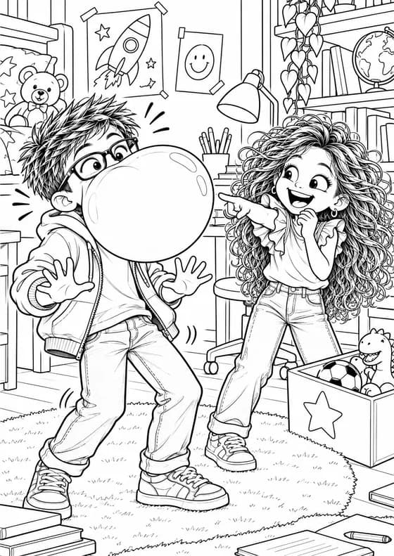 Coloriage la bulle géante avec Tatan et Avouchka