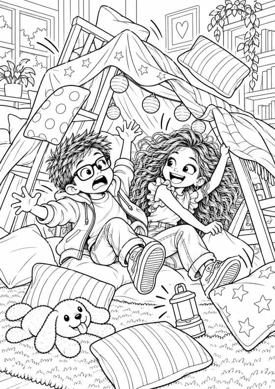 Coloriage la cabane du salon avec Tatan et Avouchka