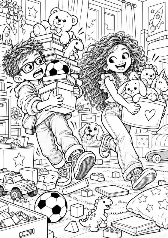 Coloriage le grand rangement avec Tatan et Avouchka